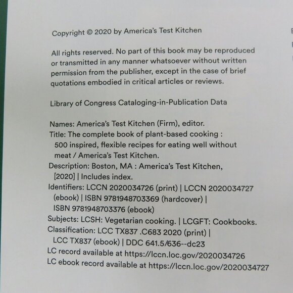 The Complete Plant Based Cookbook ATK 500 Inspired Flexible Recipes 2020 Easy PB - Picture 2 of 11